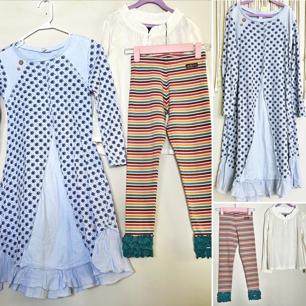 3pc. Boho Bundle Naartjie Matilda Jane Tea Girls Size 8/9 Lot Dress Leggings Top